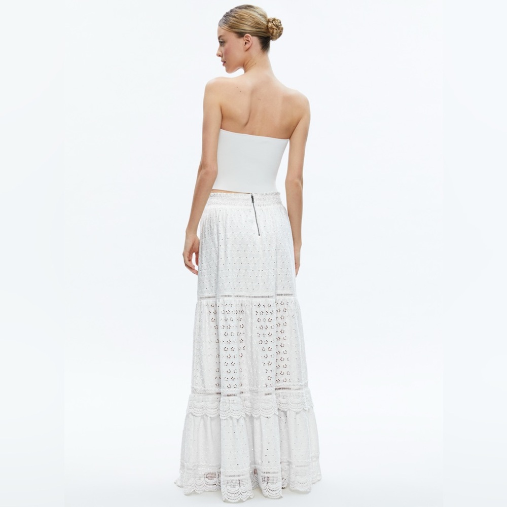 NWT ALICE + OLIVIA REISE PANELLED MAXI SKIRT OFF WHITE SZ 10 - Picture 3 of 11